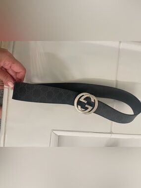 Used Gucci Black GG Monogram Canvas Belt